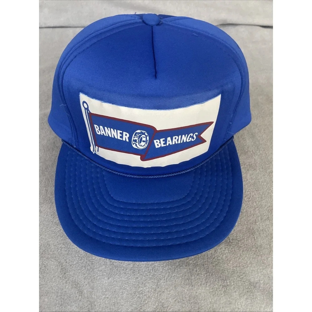 Distressed Banner Bearings‎ Trucker Hat Mens OSFA Blue Vintage Snapback Mesh Cap